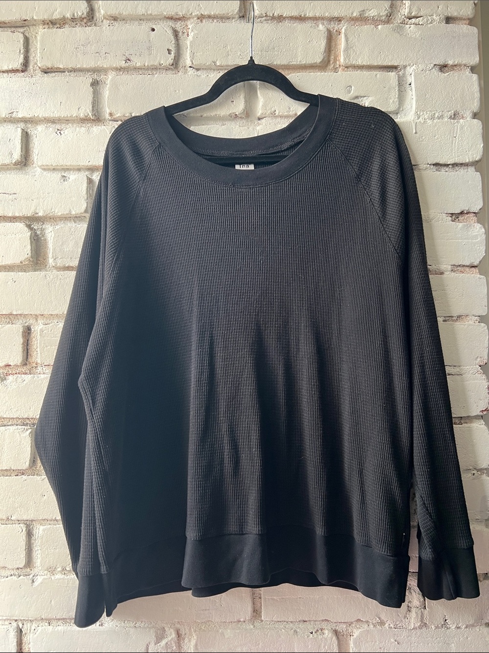 60% cotton tna crew neck women’s Black Waffle Knit Pullover Sweater